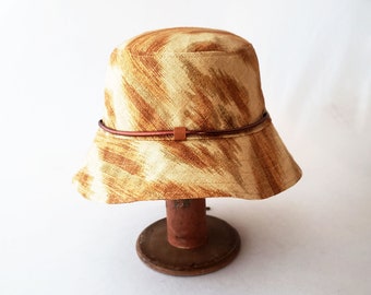 Bucket Hat, Linen Hat, Unisex Hat, Brown Ikat Print, Casual Hat, Everyday Hat, Men's Hat, Womens Hat, Their Hat, Summer Style, Festival Wear