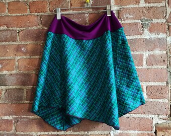 Wool Mini Skirt, Women's Skirt, Stretchy Waist, Asymmetrical, Pocket Skirt, Turquoise Purple Green, Bright Colors, Punk Rock, Cute and Comfy