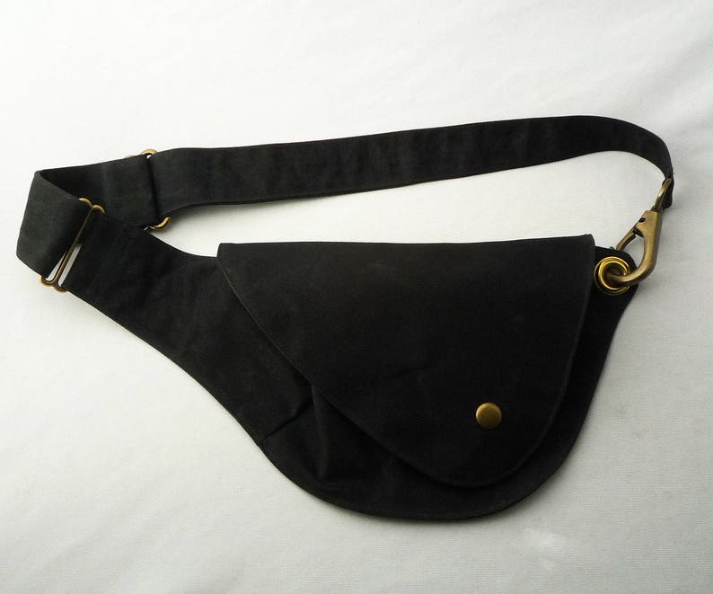 Fanny Pack in Black Waxed Canvas, Hip Bag, Belt Bag, Vegan Bag, Cotton Canvas Bag, Festival Wear, Stylish Fanny Pack, Cross Body Bag image 5