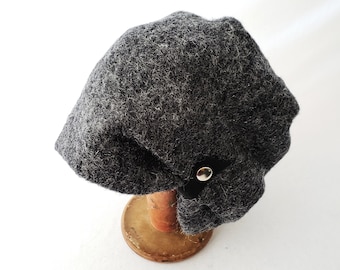 Slouchy Beanie in Charcoal Knit Wool with Metallic Pewter Glaze, Warm Winter Hat, Cozy Hat, Knit Toque