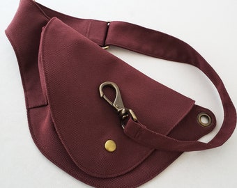 Fanny Pack, Burgundy, Cotton Bag, Hip Bag, Belt Bag, Duck Canvas, Festival Bag, Cross Body, Rustic, Hands Free Bag, Vegan, Brick Red, Boho