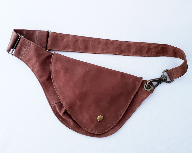 Fanny Pack, Cinnamon Brown, Waxed Cotton, Hip Bag, Belt Bag, Duck Canvas, Festival Bag, Bum Bag, Rustic, Hands Free Bag, Vegan, Boho zdjęcie 8