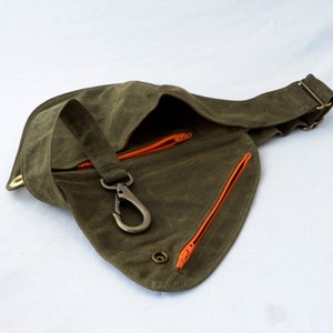 Olive Green Waxed Canvas Fanny Pack orange
