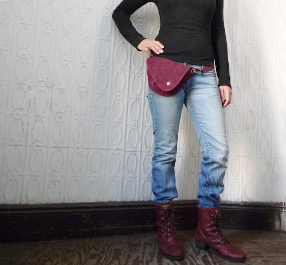 Belt Bag in Deep Red, Waxed Canvas : Fanny Pack, Hip Bag, Waist Bag, Festival Bag, Hands Free Bag, Duck Canvas Bag, Rustic, Boho, Burgundy