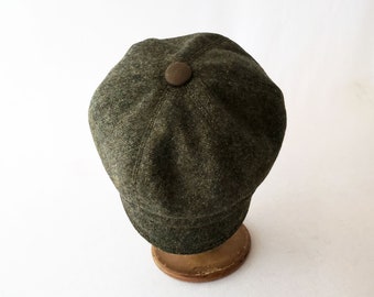 Newsboy Hat, Olive Green, Tweed Wool, Wool Cap, Women's Hat, Faux Suede, Cute Hat, Stylish Hat, Cloche Brim, Gift for Her, Classic Style