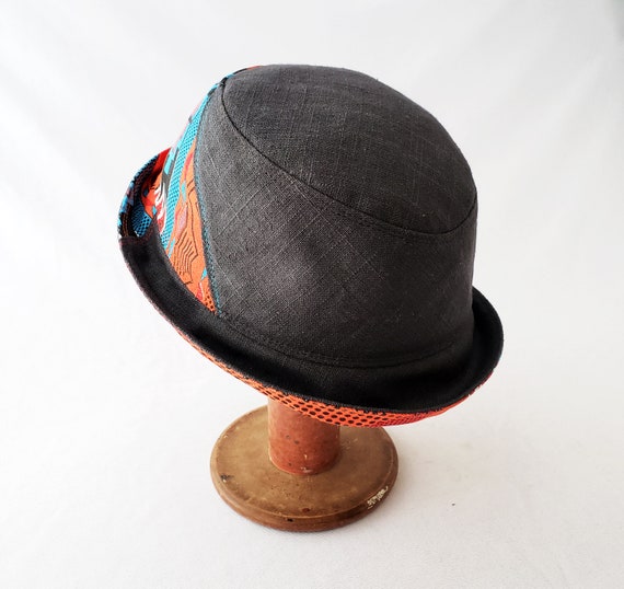 Fedora Black Linen Orange Turquoise 