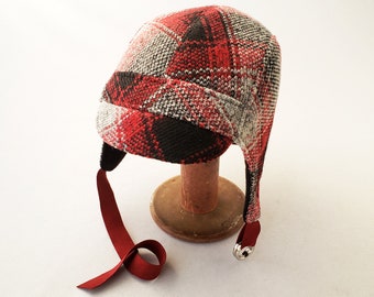 Aviator Hat, Winter Hat, Plaid, Sweater Knit, Red, Gray, Black, Women's, Mens, Warm Hat, Winter Cycling, Gift 4 Her, Retro Hat, Ear Flap Hat