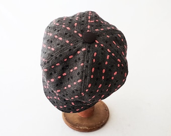 Newsboy Hat, Charcoal Gray, Rose Pink, Wool Cap, Women's Hat, Faux Suede, Pink Dots, Cute Hat, Stylish Hat, Cloche Brim, Gift for Her, Sassy