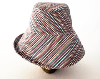 Women Sunhat, Multicolor Stripe, Red Blue Turquoise Purple, Summer Hat, Beach Hat, Wide Brim, Cotton Hat, Travel Hat, Packable, Festival Hat