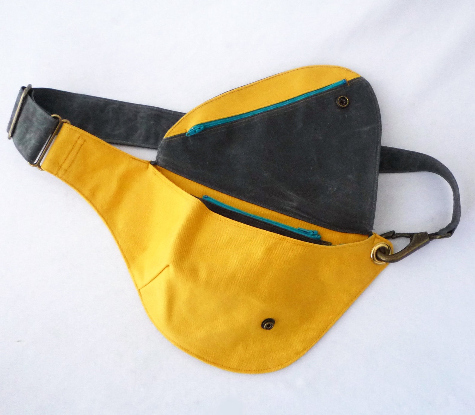 Fanny Pack in Gray Waxed Canvas and Yellow Water Resistant Etsy