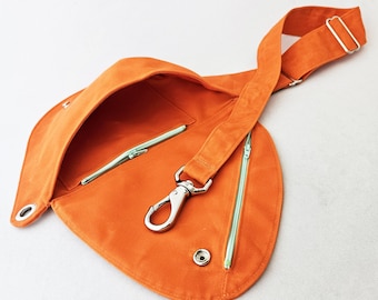 Fanny Pack in Safety Orange Waxed Cotton Canvas, Crossbody Bag