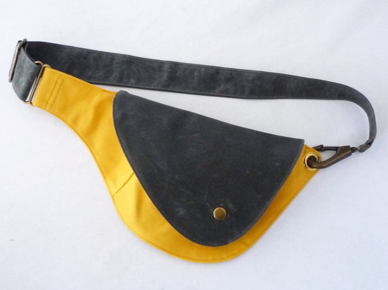 Fanny Pack in Gray Waxed Canvas and Yellow Water Resistant Etsy