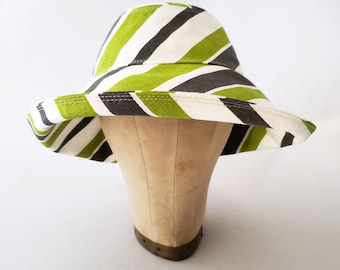 Women's Sunhat, Striped Cotton Hat, Lime Green, Gray, Summer Hat, Beach Hat, Wide Brim, Travel Hat, Packable Hat, Stylish Hat, Elegant Hat