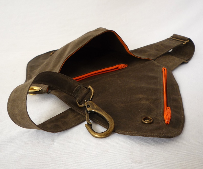 Belt Bag in Earthy Brown Waxed Canvas : Fanny Pack, Vegan Hip Bag orange