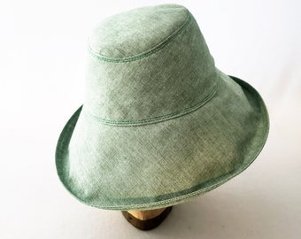 Women's Sunhat, Spring Green, Cotton Sunhat, Summer Hat, Beach Hat, Wide Brim, Travel Hat, Packable Hat, Stylish Hat, Elegant Hat, Chambray