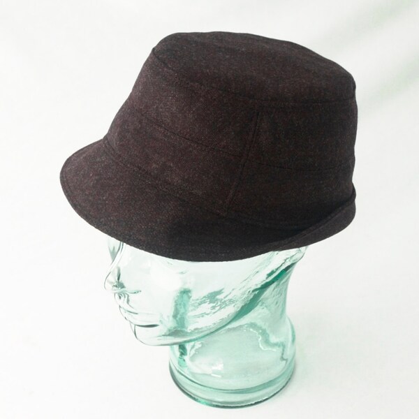 Tweed Wool Fedora in Charcoal and Burgundy - The Henley - M