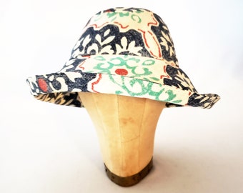 Womens Sunhat, Red White and Blue, Flower Tile Print, Summer Hat, Beach Hat, Wide Brim, Cotton Hat, Travel Hat, Packable, Gift 4 Her, Cloche