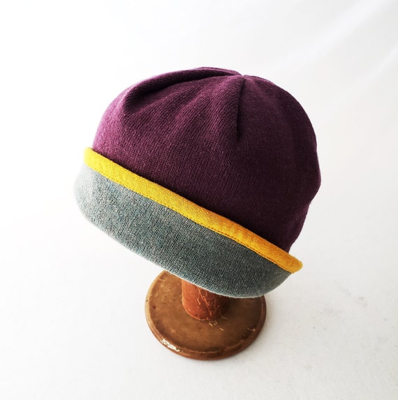 Womens Knit Hat in Purple Plum and Blue 