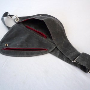 Fanny Pack, Charcoal Gray, Waxed Cotton, Hip Bag, Belt Bag, Duck Canvas, Festival Bag, Bum Bag, Rustic, Hands Free Bag, Vegan, Gray, Boho red