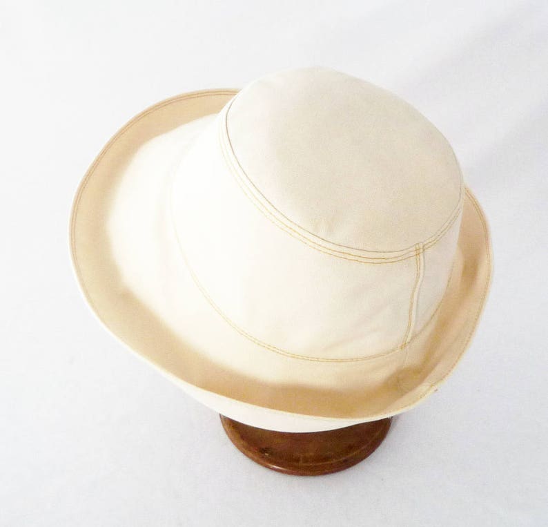 Beach Hat, Womens Sunhat, Summer Hat, Wide Brim Hat, Cotton Hat, Sunscreen Fabric, Travel Hat, Packable, Gift for Her, Creamy White, Cloche image 2