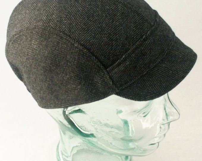 Wool Cycling Cap in Charcoal and Black Herringbone Mens Etsy