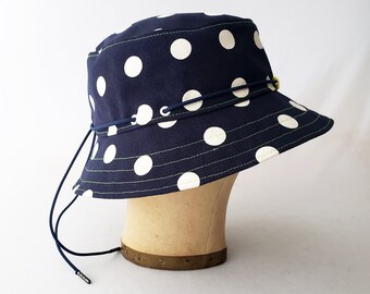 Bucket Hat, Cotton Canvas, Blue White, Polka Dot, Unisex, Casual Hat, Beach Hat, Festival Hat, Everyday, Men's Hat, Women's Hat, Their Hat