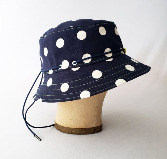 Bucket Hat Cotton Canvas Blue White Polka Dot Unisex 