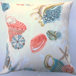 seashell indoor outdoor pillow cover -- beach cushion cover --  shell pillow cover