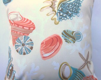Housse de coussin intérieur extérieur en coquillage -- housse de coussin de plage -- taie d'oreiller en coquillage