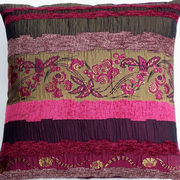 Burgundy, Rose and Bronze Striped Pillow Cover