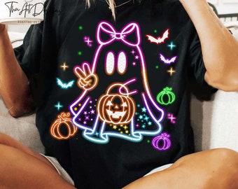 Cute Colorful Neon Boo Ghost Png, Halloween Boo Bow Png, Neon Halloween PNG, Boo Ghost Shirt Png, Cute Boo Halloween Sublimation Design