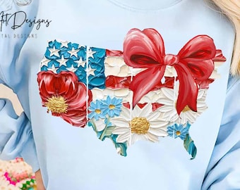 4. Juli Blume PNG, Distressed Coquette Flaggendesign, USA Patriotische Sublimation PNG, Retro amerikanisches T-Shirt digitaler Download