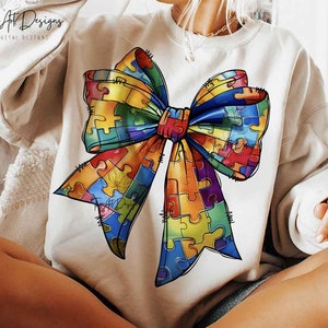Coquette Autism Bow Png, Autism Mom Png, Autism Awareness Png, Autism Ribbon Png, Sublimation Design, Autism Spectrum Shirt Digital Design