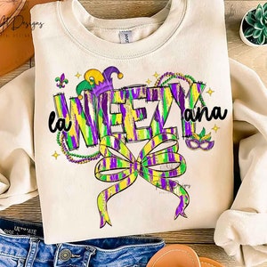 La Weezy Ana Mardi Gras Png, carte du mardi gras de Louisiane, Coquette noeud Mardi Gras Png, Mardi Gras Sublimation Design, téléchargement numérique Png