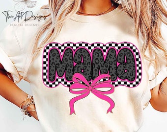 Pink Mama Checkered Coquette Bow Png, Glitter Pink Mama Coquette Bow Png,  Retro Mama Checkered Bow Png, Pink Coquette Bow Mama,Mother’s Day