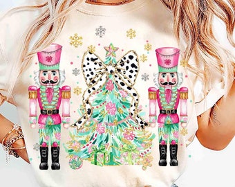 Coquette Colorful glitter Christmas Tree png, Nutcracker png, Girls Christmas Bow, Pink & Green, Christmas girls winter png, Christmas Tree