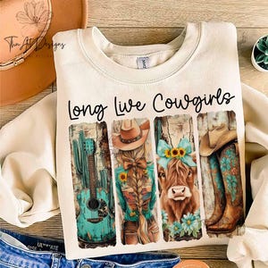Western Cowgirl PNG, Long Live Cowgirls PNG, Cowboy Boots Png, Cowprint Png, Western Turquoise PNG, Sunflower Png, Trendy Western Png