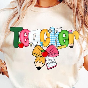 2 PNG Preppy Teacher/ Teach Pencil Coquette Bow Png, Custom Teacher Name Png, Preppy Teach Love Inspire Png, Checkered Sublimation, Leopard