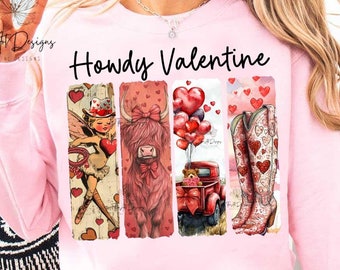 Coquette Howdy Valentine PNG, Western Valentines Sublimation Designs, Highland cow png, Valentines shirt png, valentinesbow cupid png