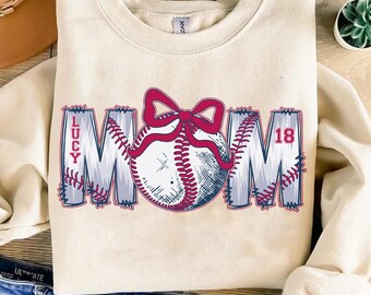 Lazo de béisbol personalizado (Png), camiseta de mamá de béisbol con nombre y número de camiseta de niño (Png), día de juego (Png), coqueta de béisbol, mamá de béisbol (Png)
