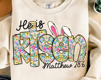 He Is Risen Png, Matthew 28:6, Risen Png, Retro Easter Doodle Png, Easter Christian Png, Preppy Easter Bible Verse Png, Floral Glitter Risen