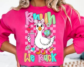 Coquette Silly Goose Teacher PNG, Funny 'Bruh We Back' Design, Retro Girly Classroom Clipart, Back to School & Last Day Sublimation