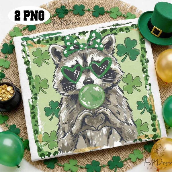 Leopard St Patrick's Raccoon PNG, schattige wasbeer klaver ontwerp, trendy Ierse wasbeer afbeelding, Lucky St Patty's Day shirt digitale download