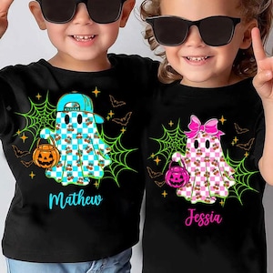 Checkered Halloween Ghost PNG: Custom Kids Name, Trick or Treat (Digital Download)