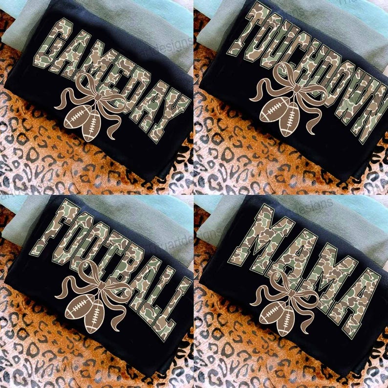 Camo Gameday with Bow & Footballs - T SHIRT - (Comfort Color)