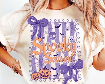 Coquette Spooky Season PNG, Preppy Ghost Pumpkin Clipart, Retro Witchy Halloween Design, Cute Fall Sublimation for Girls, Bats & Stars PNG