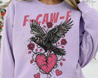 F Caw F PNG anti San Valentín, diseño retro divertido de San Valentín, clipart del Día de Galentines, PNG de San Valentín individual, descarga digital antiamor
