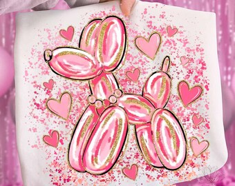 Pink Brushstroke Balloon Dog PNG, Valentine Balloon Animal Clipart, Coquette Heart Design, Cute Brush Stroke Valentine Graphic PNG File