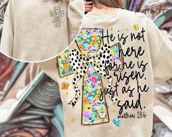 Easter Cross PNG, For He Is Risen Just As He Said PNG, Brushstroke Cross PNG, Hand-Drawn Easter Cross Png, Bible Verse Png, Sublimation