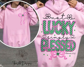 Preppy Not lucky simply blessed St Patrick's Day Coquette Png, St Patricks day png, St Pattys day png, Retro Checkered St Patrick day png